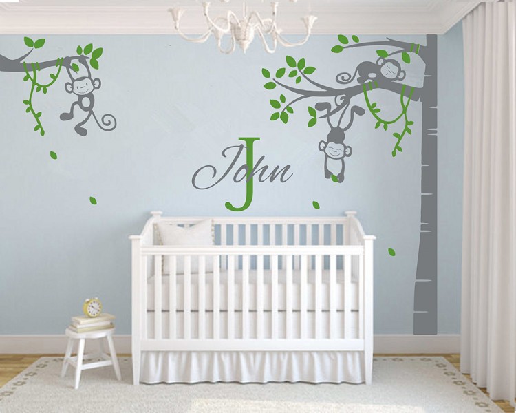 Corner Tree - Monkey wall decal with Customized Name